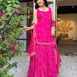 Georgette Gotapatti Bandhani Print Rani Pink  Top Palazzo Set