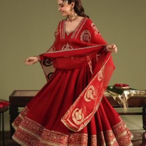 Elegant Chinnon Silk Maroon Anarkali Gown With Zari And Embroidery Work
