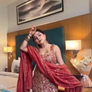 Shimmer Silk Magenta Red Kurti Sharara And Dupatta With Thread Sequins