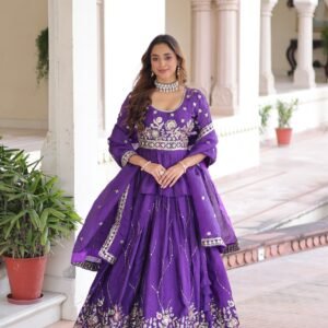 Designer Gold Crush Sequins Embroidery Purple Lehanga Choli