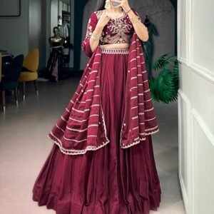 Rangoli Crush Embroidery Maroon Wine Lehanga Choli