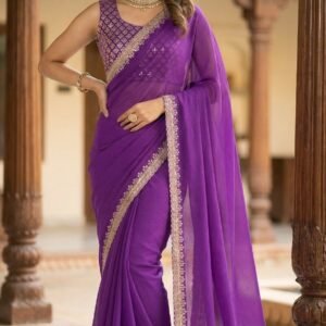 Samiksha Premium Georgette Sequins Saree With Stitched Blouse