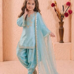 Kid's Pure roman Glass Silk Embroidered Top & Farsi Pant