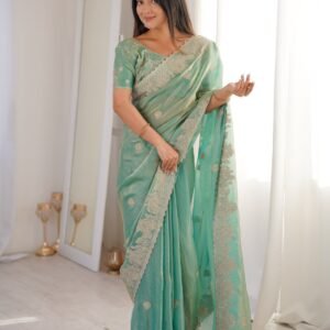 Fendy Crush Zari Embroidered Pistachio Green Saree