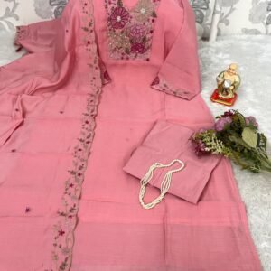 Premium Mal Chanderi Silk 3Piece Kurti Set (Multi colour)