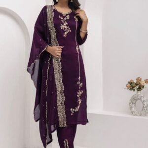 Premium Vichitra Silk Purple Designer Kurta Set