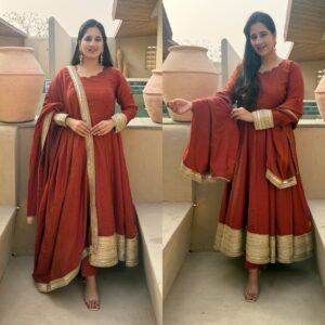 NC Vichitra Embroidery With Sequins Rusty Orange Anarkali Gown With Dupatta