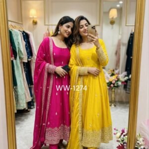 Pure Chinnon Silk Sequins Embroidered Anarkali Set(Available in 2 Colour)