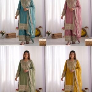 Fendy Silk Sequins Embroidery Top Palazzo &Dupatta (Available in 4 Colours)