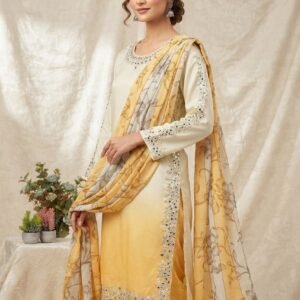 Crepe Silk Top Pant And Dupatta With Real Mirror Embroidered Beads