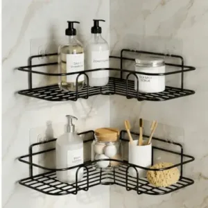 Self Adhesive Metal Corner Shelf for Bathroom & Kitchen | Wall Mounted L-Shape Storage Rack (Pack of 2) ( default, OS )