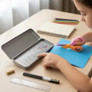 Kids Metal Pencil Box | Multipurpose Tin Pencil Case with Educational Print & Secure Lid ( default, OS )