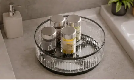 cv48UFhQKnXyCETFYQ8h6WKFFvuyqHLI2zVpVp8X.webp 360° Rotating Kitchen Organizer Tray – Multipurpose Plastic Lazy Susan Turntable for Kitchen, Pantry, Cosmetics & Bathroom Storage ( default, OS )