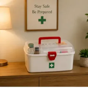 Multipurpose Medicine Storage Box with Handle | Plastic First Aid Kit Organizer with 2 Compartments (White) ( default, OS )