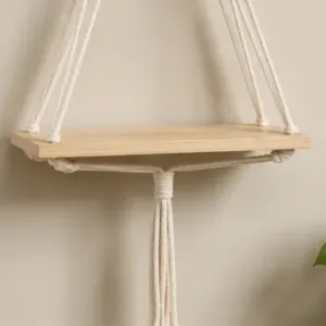 Macrame Wall Hanging Shelf (Pack of 2) | Handmade Cotton Rope Floating Wooden Shelves for Home Décor & Plants ( default, OS )