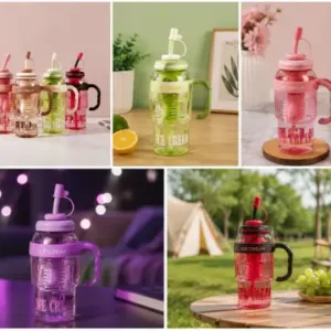 1300ml Water Bottle with Straw & Handle | Leakproof Transparent Plastic Tumbler for Gym, Office & Travel ( multicolor, OS )