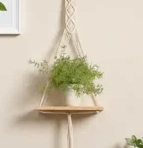 Macrame Wall Hanging Shelf (Pack of 2) | Handmade Cotton Rope Floating Wooden Shelves for Home Décor & Plants ( default, OS )