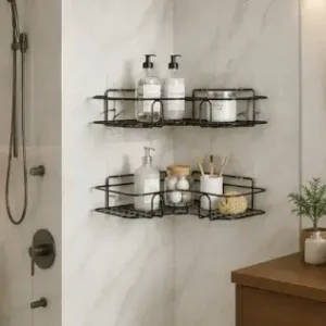Self Adhesive Metal Corner Shelf for Bathroom & Kitchen | Wall Mounted L-Shape Storage Rack (Pack of 2) ( default, OS )