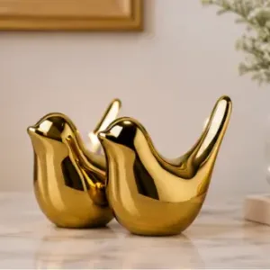 Golden Ceramic Bird Figurines (Pack of 2) – Decorative Bird Showpieces for Home, Office, Living Room & Table Décor ( default, OS )