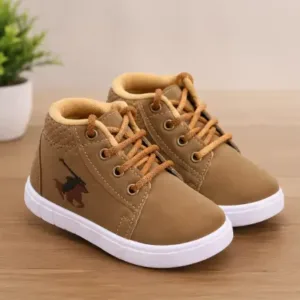 Kids Casual Lace-Up Shoes Tan Color Mesh Upper Comfortable Lightweight Daily Wear Footwear ( Tan, 3-4 Years )