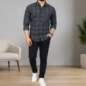 Men's Checked Polycotton Casual Shirt – Full Sleeve Regular Fit Stylish Shirt for Daily & Party Wear ( default, XL )