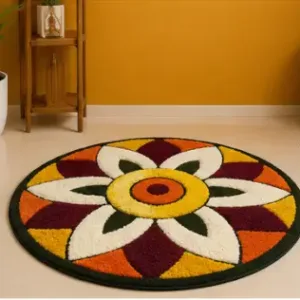 Stylish Rangoli Cotton Doormat with Anti-Skid Backing – Soft Decorative Floor Mat for Home Entrance, Bedroom & Kitchen ( default, OS )