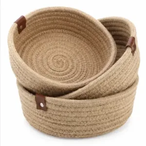 Handwoven Mini Jute Storage Basket Set of 3 with Lid | Natural Rope Organizer for Home, Kitchen & Shelf Storage ( default, OS )