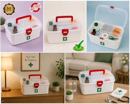 p3wLXROXsWESCPYDK3Z0VtUgif71NHFmTr3hDIsI.webp Multipurpose Medicine Storage Box with Handle | Plastic First Aid Kit Organizer with 2 Compartments (White) ( default, OS )