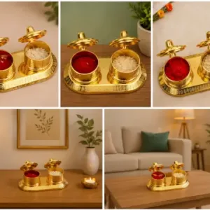Roli Akshat Box | Golden Finish Aluminium Kumkum & Rice Container for Pooja ( default, OS )