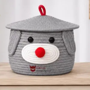 Cute Dog Shape Cotton Rope Storage Basket with Lid | Multipurpose Toy, Clothes & Nursery Organizer ( default, OS )