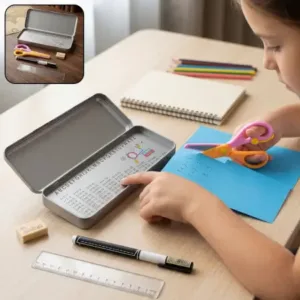Kids Metal Pencil Box | Multipurpose Tin Pencil Case with Educational Print & Secure Lid ( default, OS )