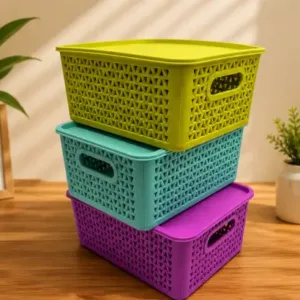 Multipurpose Plastic Storage Basket Set with Handles – Flexible Organizer for Kitchen, Bathroom, Fruits, Vegetables & Stationery (Pack of 3) ( default, OS )