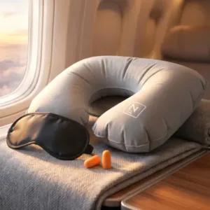Inflatable Travel Neck Pillow & Eye Mask | Soft U-Shaped Air Cushion for Flight, Car & Office Travel ( default, OS )