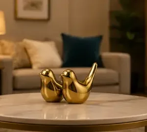 Golden Ceramic Bird Figurines (Pack of 2) – Decorative Bird Showpieces for Home, Office, Living Room & Table Décor ( default, OS )