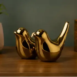 Golden Ceramic Bird Figurines (Pack of 2) – Decorative Bird Showpieces for Home, Office, Living Room & Table Décor ( default, OS )