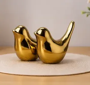 Golden Ceramic Bird Figurines (Pack of 2) – Decorative Bird Showpieces for Home, Office, Living Room & Table Décor ( default, OS )