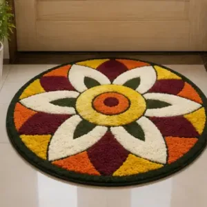 Stylish Rangoli Cotton Doormat with Anti-Skid Backing – Soft Decorative Floor Mat for Home Entrance, Bedroom & Kitchen ( default, OS )