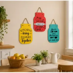 Wooden Kitchen Wall Hanging Decor Set of 3 | Decorative Wall Art for Kitchen & Dining Area ( default, OS )