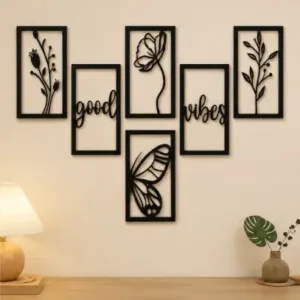 Wooden Wall Decor Set (Pack of 6) | Modern MDF Wall Hanging Art for Living Room, Bedroom & Home Decoration ( default, OS )