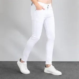 Solid Stretchable Slim Fit White Denim Jeans for Men – Stylish Poly Cotton Jeans for Casual & Daily Wear ( white, 30 )