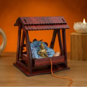 TrendyHouse Premium Wooden Laddu Gopal Jhula – Carved Designer Krishna Jhoola for Pooja Room & Mandir | Dark Brown ( default, OS )