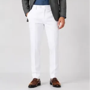 Men's Formal Trousers – Slim Fit Solid Polycotton Pants for Office, Business & Formal Wear ( white, 30 )