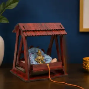 TrendyHouse Premium Wooden Laddu Gopal Jhula – Carved Designer Krishna Jhoola for Pooja Room & Mandir | Dark Brown ( default, OS )