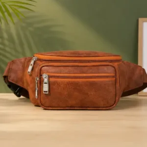 Bagzenia Leather Waist Bag for Men & Women – Water-Resistant Multi-Compartment Fanny Pack with Adjustable Belt for Travel, Mobile & Daily Essentials ( brown, OS )