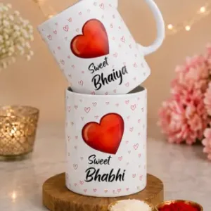 Rakhi Gift Combo Set – Bhaiya Bhabhi Rakhi with 2 Coffee Mugs & Festive Gift Set (5 Pieces) ( default, OS )