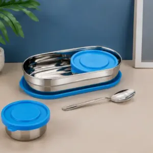 Stainless Steel Oval Lunch Box Set – 2-Piece Leakproof Lid-Lock Tiffin with Spoon for Kids, School, Office & Travel ( multicolor, OS )