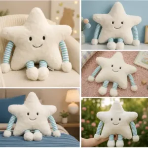 Star Soft Plush Pillow with Arms & Legs – Cute Stuffed Cartoon Toy for Kids, Baby & Home Décor ( white, OS )