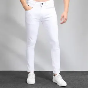 Solid Stretchable Slim Fit White Denim Jeans for Men – Stylish Poly Cotton Jeans for Casual & Daily Wear ( white, 30 )