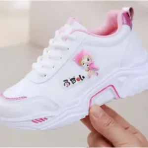 Kids Stylish Printed Casual Shoes for Girls – Lace-Up Synthetic Shoes with Comfortable Rubber Sole ( pink, 4 )