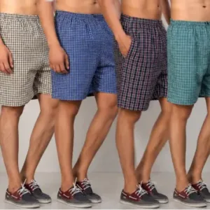 Men's Cotton Shorts Combo Pack of 4 – Checked Printed Boxers with 2 Side Pockets ( multicolor, L )